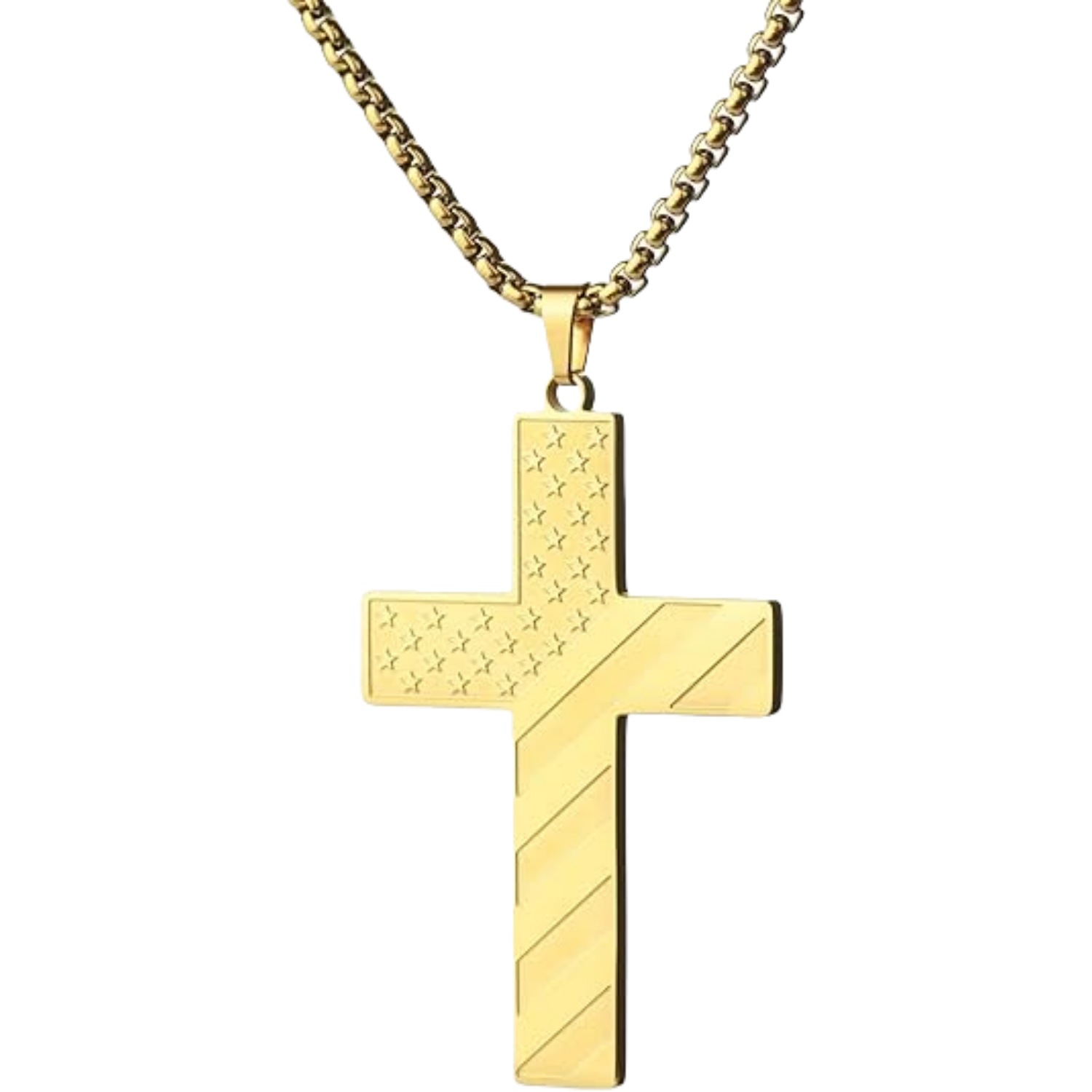 Collier croix drapeau américain étoiles et rayures acier inoxydable_voghion.com