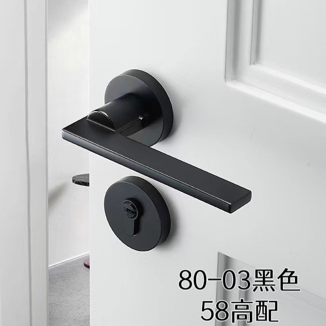 耐奢锌合金室内执手木门锁厂家静音分体锁具房间门锁卧室黑色磁吸|undefined