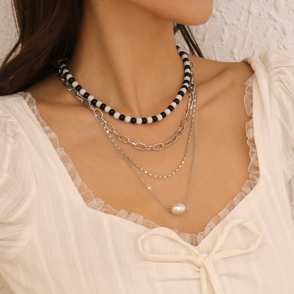 fashion new multilayer black and white beads necklace wholesalepicture2