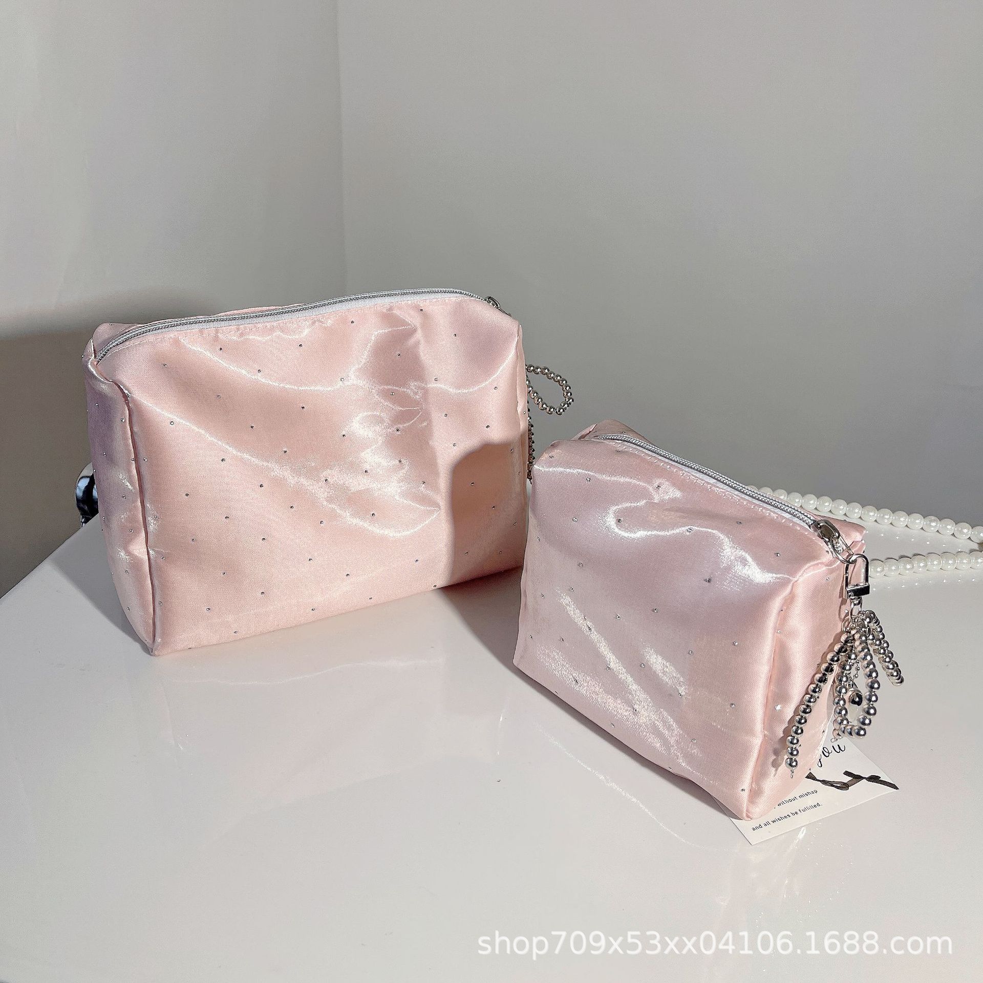 High-End Cosmetic Bag, Portable Large-Capacity Travel Storage Bag, Silks and Satins Rhinestone Ladylike Clutch Bag