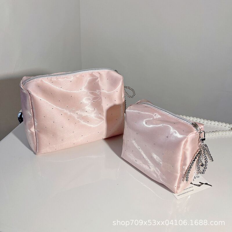 High-End Cosmetic Bag, Portable Large-Capacity Travel Storage Bag, Silks and Satins Rhinestone Ladylike Clutch Bag High-End Cosmetic Bag, Portable Large-Capacity Travel Storage Bag, Silks and Satins Rhinestone Ladylike Clutch Bag