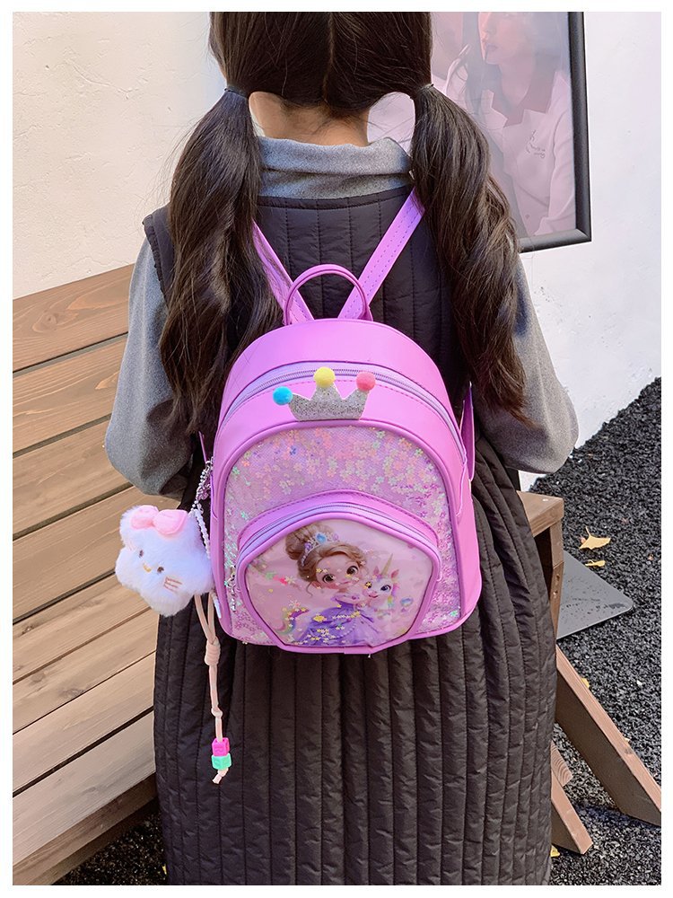 新儿童双肩包卡通亮片女孩背包幼儿园女孩可爱时尚洋气小公主书包