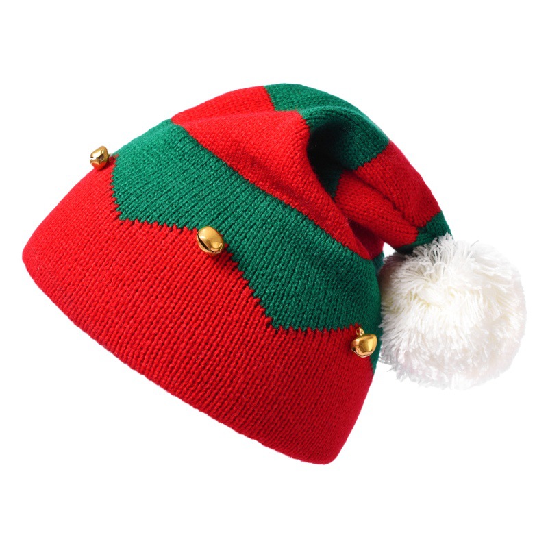 Children's Hat Autumn and Winter New Christmas Hat Striped Bell Knitted Wool Hat Cross Border Halloween Gift Christmas Hat