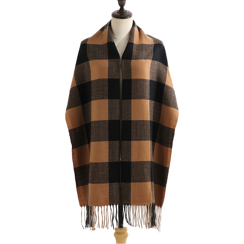 Bufanda a cuadros de las mujeres de cachemir-como japonés y coreano dulce cálido bufanda media longitud chal de las mujeres de otoño e invierno bufanda exterior al por mayor