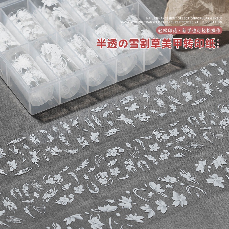 Nail art semi transparent color snow mowing transfer sticker suit 2024 new national style new Chinese butterfly nail decorations