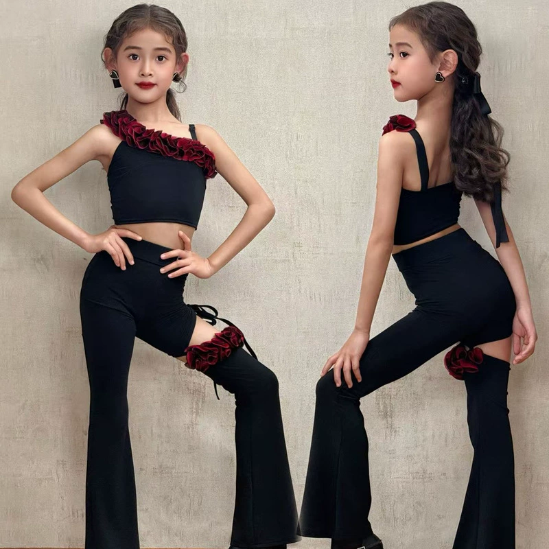 FAZ детская элитная тренировочная одежда, одежда для латинских танцев, профессиональные кружевные тренировочные штаны для девочек, одежда для выступлений