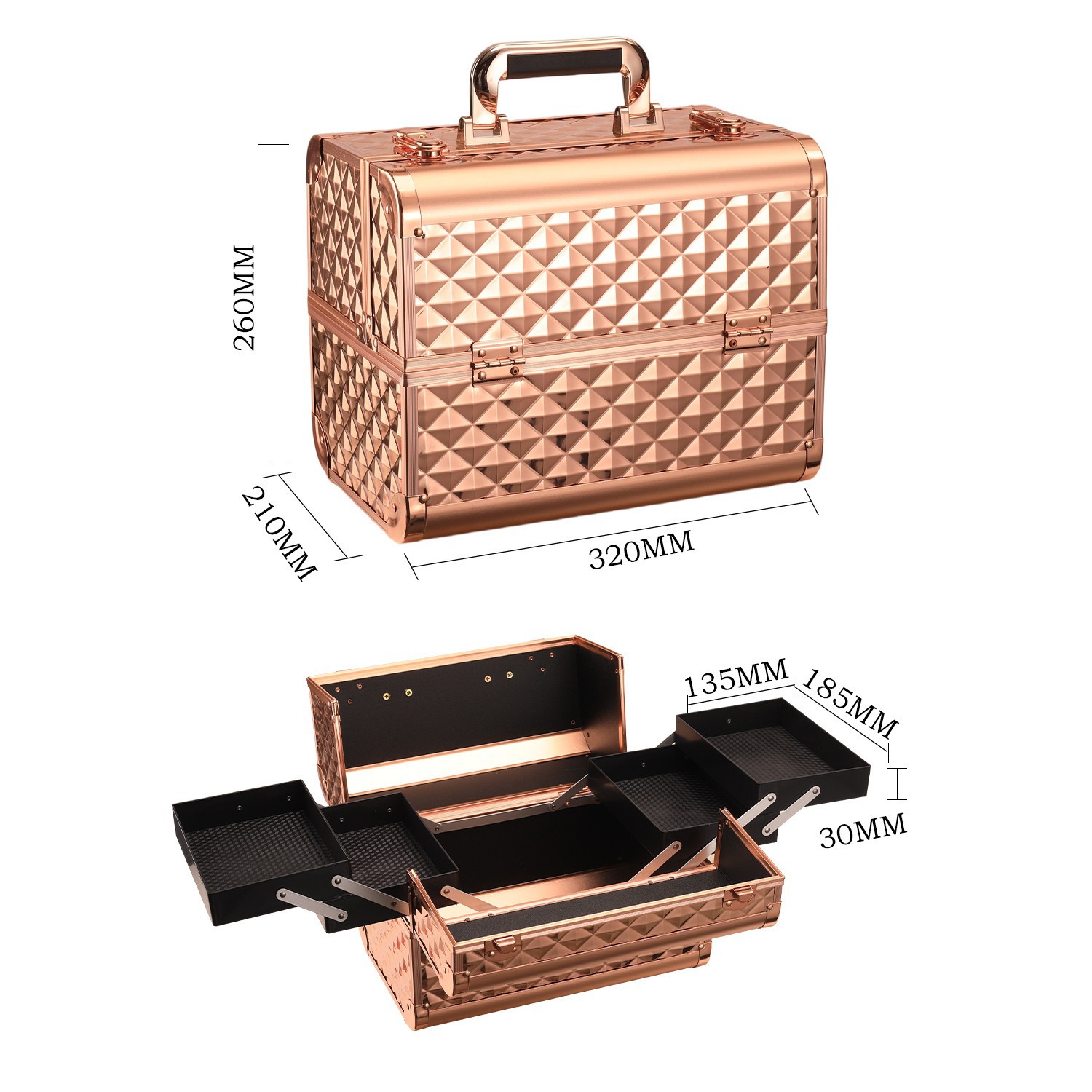 Caja de maquillaje portátil de aluminio caja de almacenamiento de pestañas manicuras caja de herramientas de belleza al por mayor bordado caja de herramientas de peluquería portátil