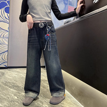 新款冬季加绒加厚中大女童牛仔裤休闲长裤儿童加厚时髦长裤批发