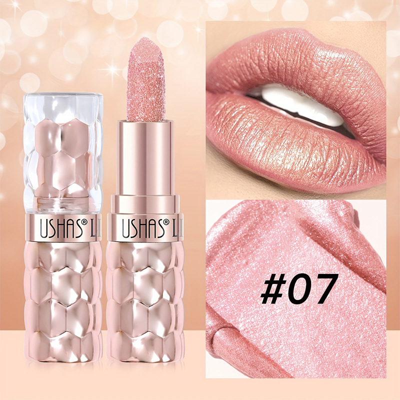 USHAS European and American Cross-border spot lápiz labial nacarado taza impermeable y antiadherente lápiz labial fino hidratante de larga duración UC012A B