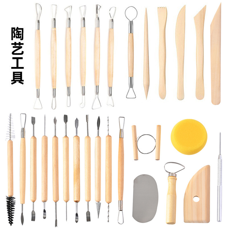 Ceramic Tool Set with Multiple Pieces, Wooden Handle Clay Tools, Clay Carving, Clay Sculpture Knife, Handmade DIY Creative Crafting Ceramic Tool Set with Multiple Pieces, Wooden Handle Clay Tools, Clay Carving, Clay Sculpture Knife, Handmade DIY Creative Crafting