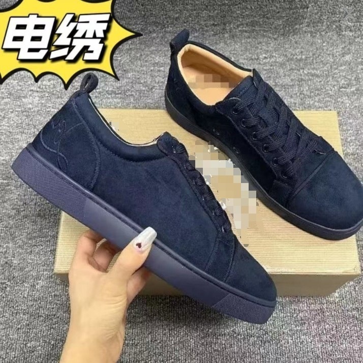 外贸款cl男鞋电绣红底小白鞋透气板鞋男鞋平底休闲鞋月牙鞋