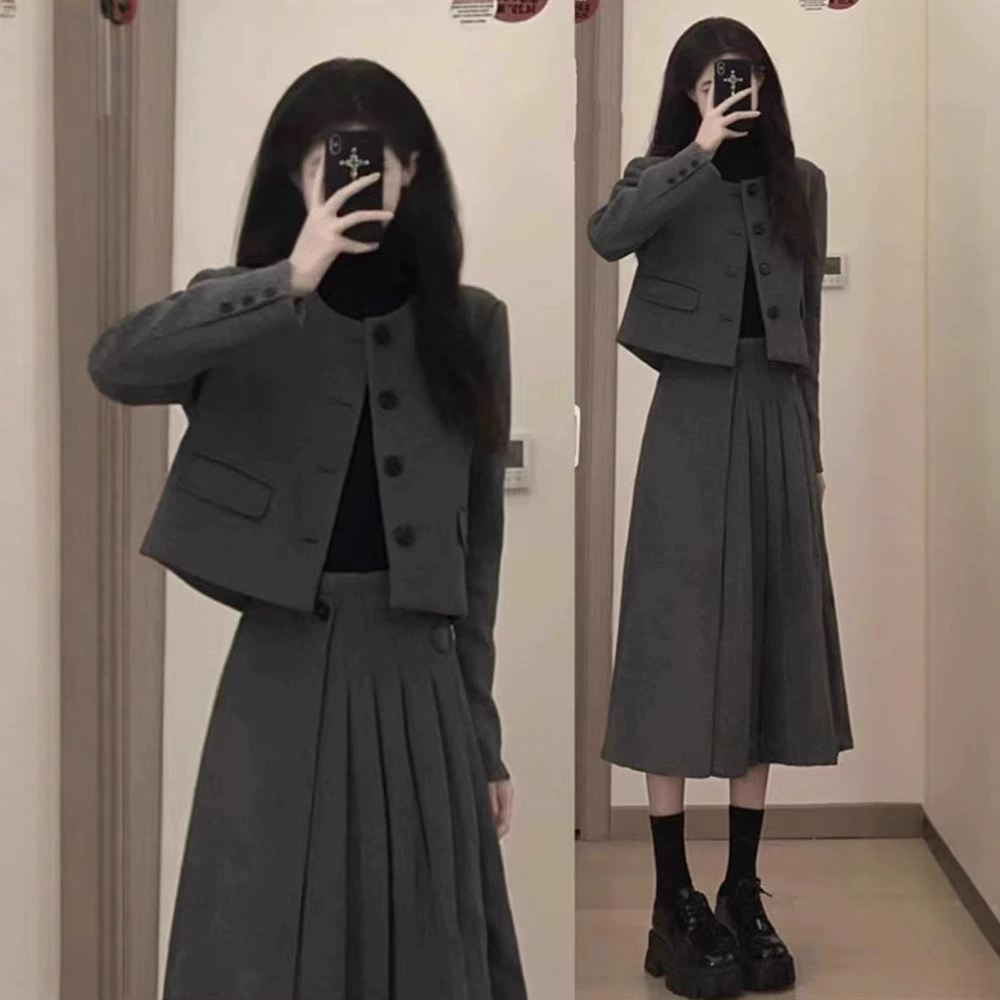 Богатый набор Qianjin Xiaosiangfeng женский осенний и зимний новый нишевые шерстяные куртки дизайн юбка из двух частей