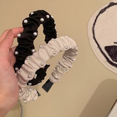 Korean Pearl Knot Headband Hair Band Hairpin Headpiece Korean Version New Simple Fabric Wide Edge Beaded Headband