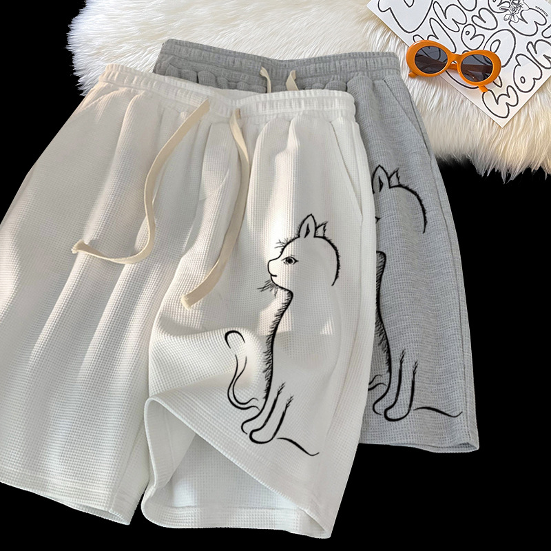 Venta directa de fábrica pantalones cortos waffle verano de los hombres INS de moda Pantalones casuales sueltos pantalones cortos deportivos rectos