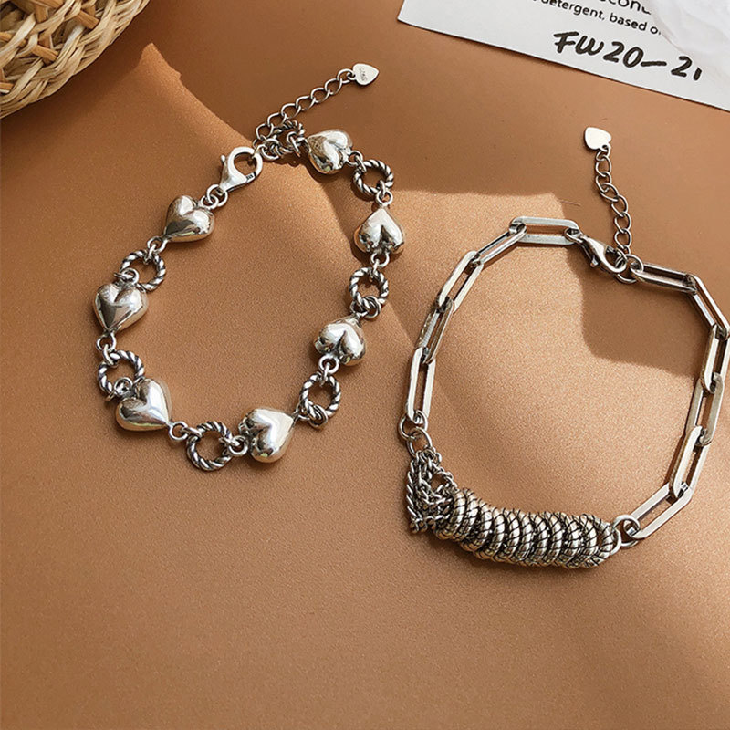 Retro heart circle stitching bracelet female niche design braided chain heartshaped braceletpicture2