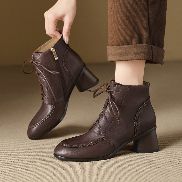 2025 New Autumn and Winter First-Layer Cowhide Low-Heeled Short Boots for Women Pure Cowhide Cotton Boots Comfortable Mom Boots Casual Single Boots