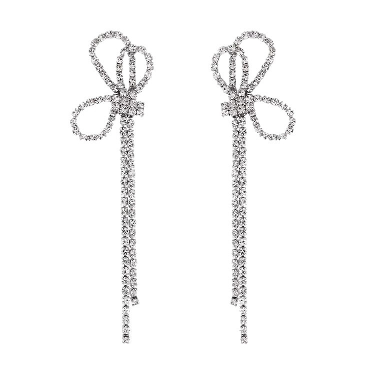 Butterfly Rhinestone Drop Earrings Elegant Tassel Bow Jewellery_voghion.com