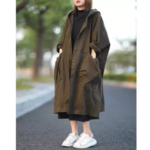 Длинный тренч женский oversize (с капюшоном) — дэмисезонная макси-куртка для отдыха, большой размер