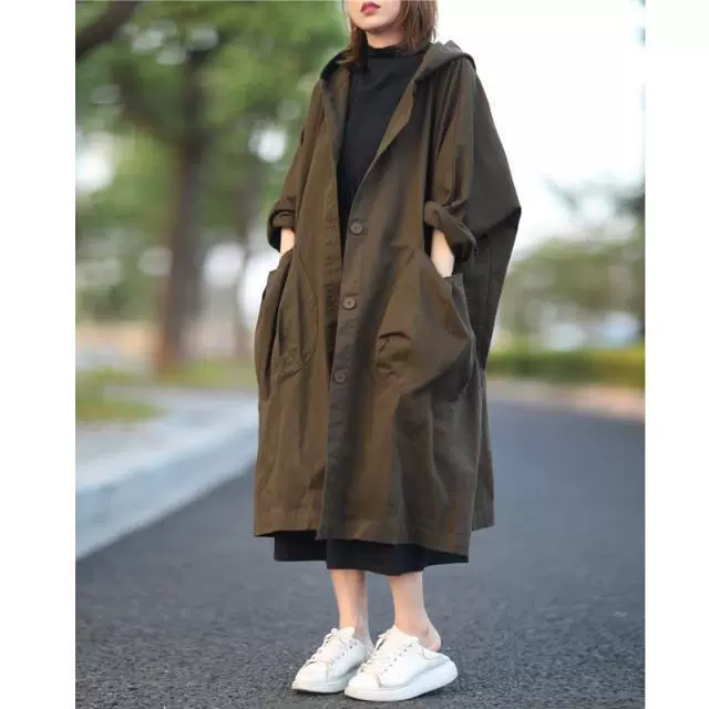 Длинный тренч женский oversize (с капюшоном) — дэмисезонная макси-куртка для отдыха, большой размер