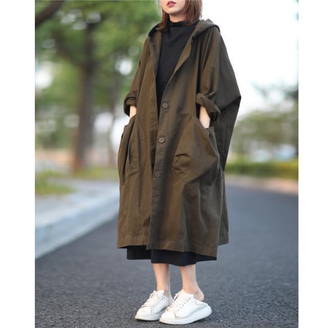 Loose plus size batwing sleeve over-the-knee long large pocket trench coat women's hooded commuter spring and autumn casual overcoat