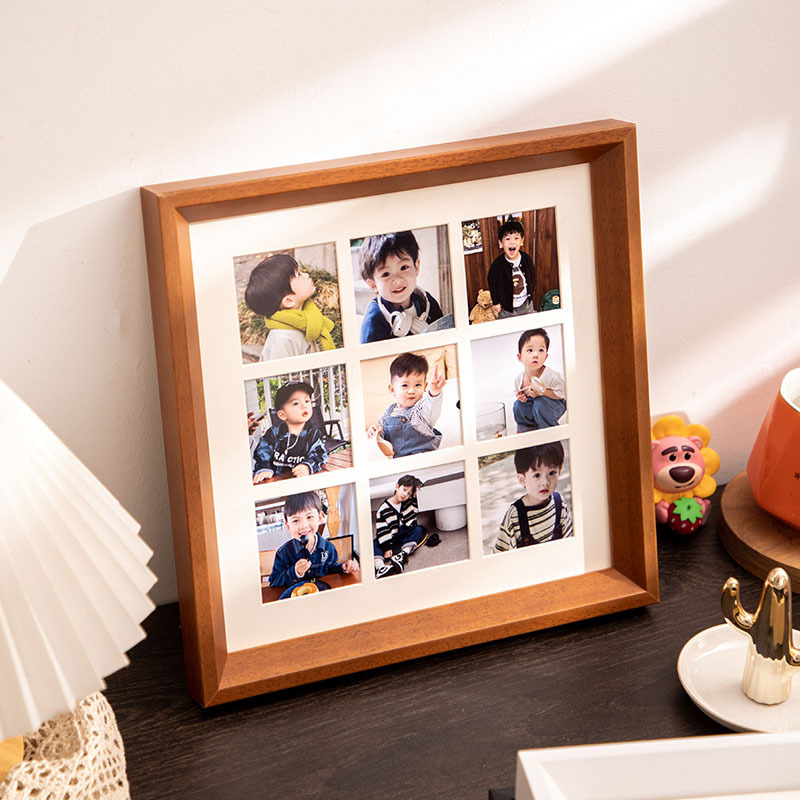 Jiugongge 4 Solid Wood Photo Frame Table Wash Photo DIY Puzzle Heart Couple Polaroid Printing Commemorative Album Wall Hanging