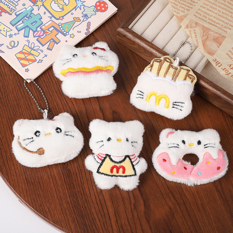 Creative Burger Fries Kt Cat Doll Pendant Cartoon Kitten Plush Accessories Cute Kitty Doll Brooch