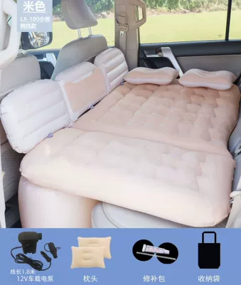 Car Inflatable Bed, Car Rear Sleeping Pad, Long-Distance Travel Car Rest Folding Bed, Portable Car Lunch Break Bed (Vehicle-mounted inflatable bed) - bear-beige-without-head-protection-with-18m-pump