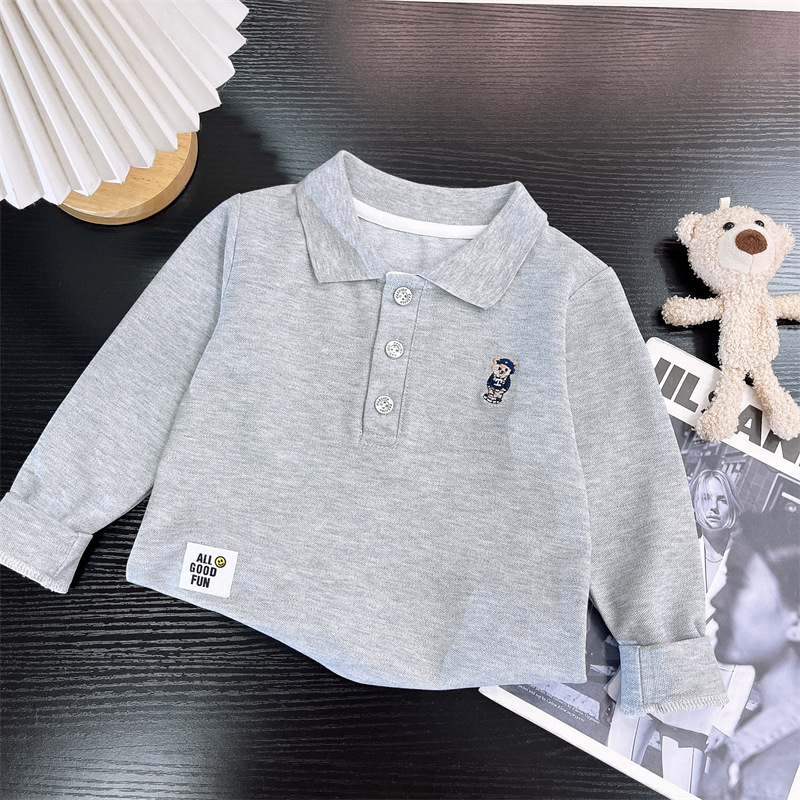 Children's polo shirt A type long-sleeved top Korean style fashion middle and large children pure color base men's sweatshirt wholesale