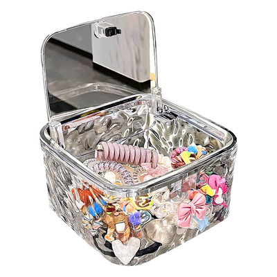 桌面收纳盒女生桌上发卡皮筋收纳卧室多功能带盖化妆品防尘置物篮