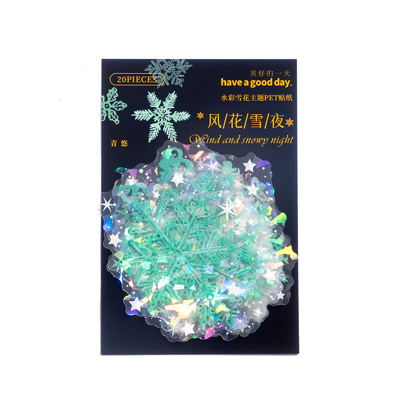 Hermoso día pegatina para mascotas viento flores nieve Serie de la noche Tema del copo mano Bill decoración material 20 unidades
