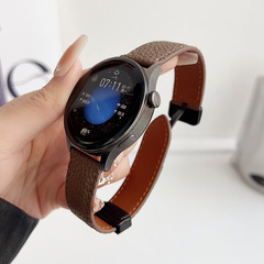 適用華為Watch GT5三星小米S4手錶帶雙面荔枝紋皮內置磁吸扣錶帶