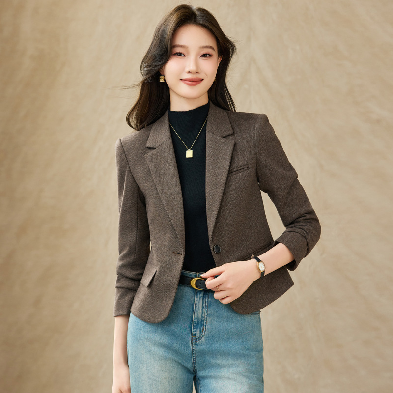 High-end solid-color professional blazer for work, 2026 autumn new collection, elegant and slim-fit, wholesale