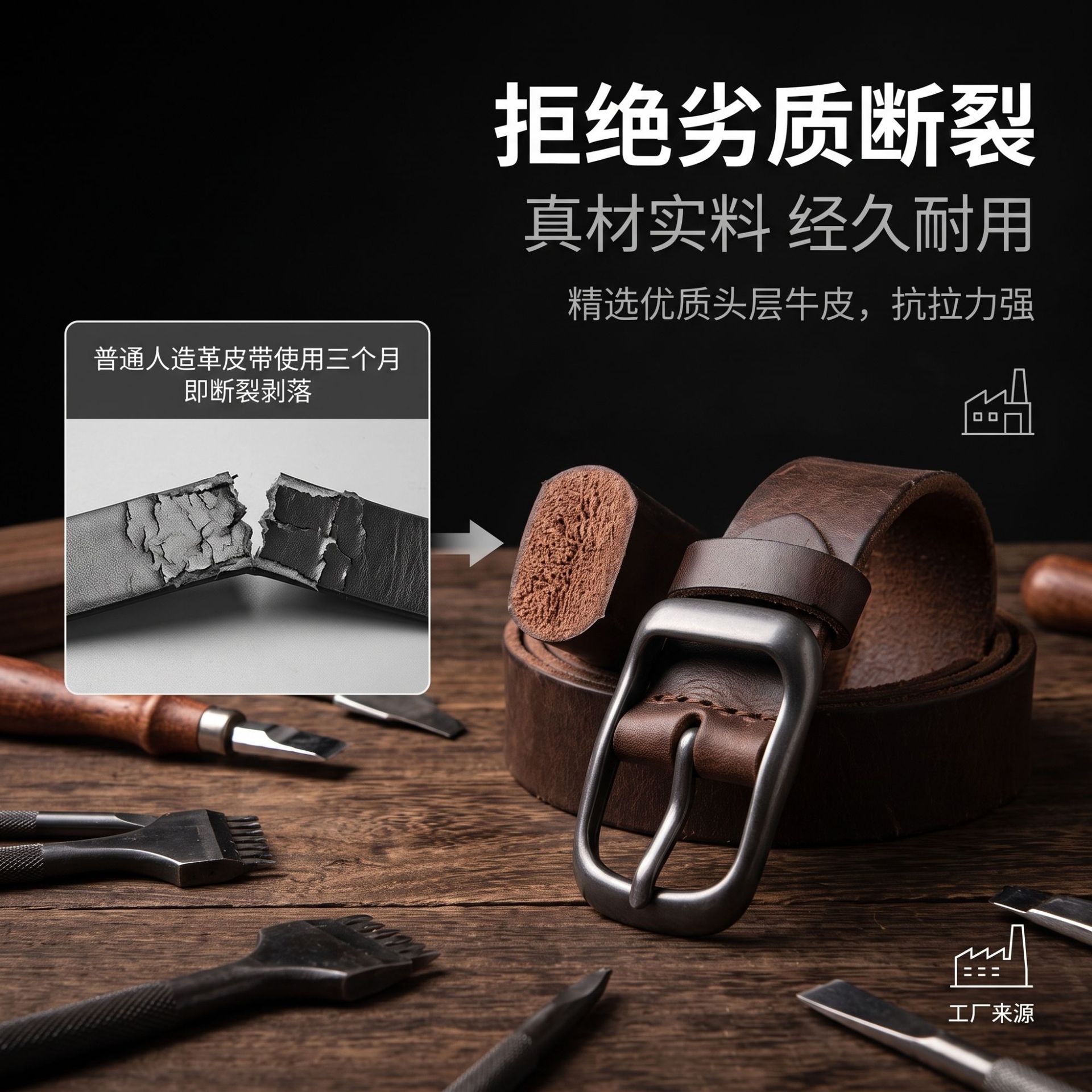 男士皮带厂家现货复古带简约学生日字扣新款跨境直销头层真皮皮带