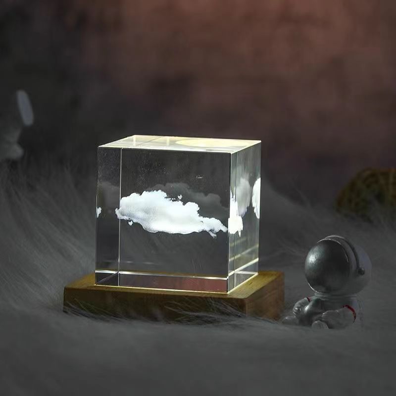 水晶球立方体摆件生日礼物银河星空方体小夜灯木质发光底座情人节 - 10