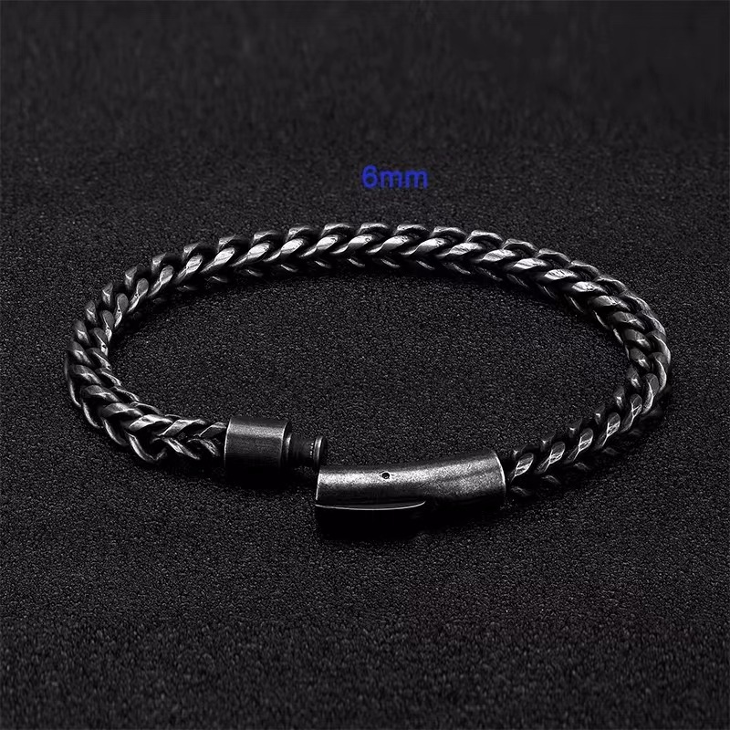 European and American Trendyy Men's Old Keel Chain Stainless Steel Round Grinding Front and Back Retro Bracelet Titanium Steel Denim Chain Wholesale