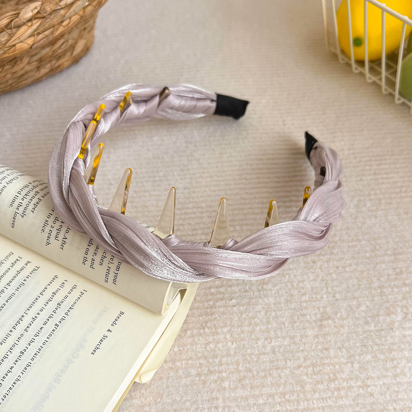 Pink pearlescent yarn twist headband