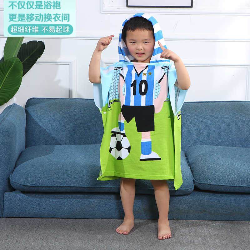 Children's Hooded Bathrobe Cartoon Printed Wearable Absorbent Quick-drying Bath Towel Beach Swimming Poncho Changing Hooded Poncho