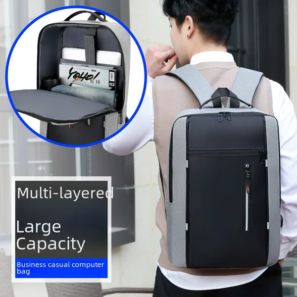 Cross-border new backpack simple USB rechargeable Business Computer Bag Men's multi-functional student schoolbag