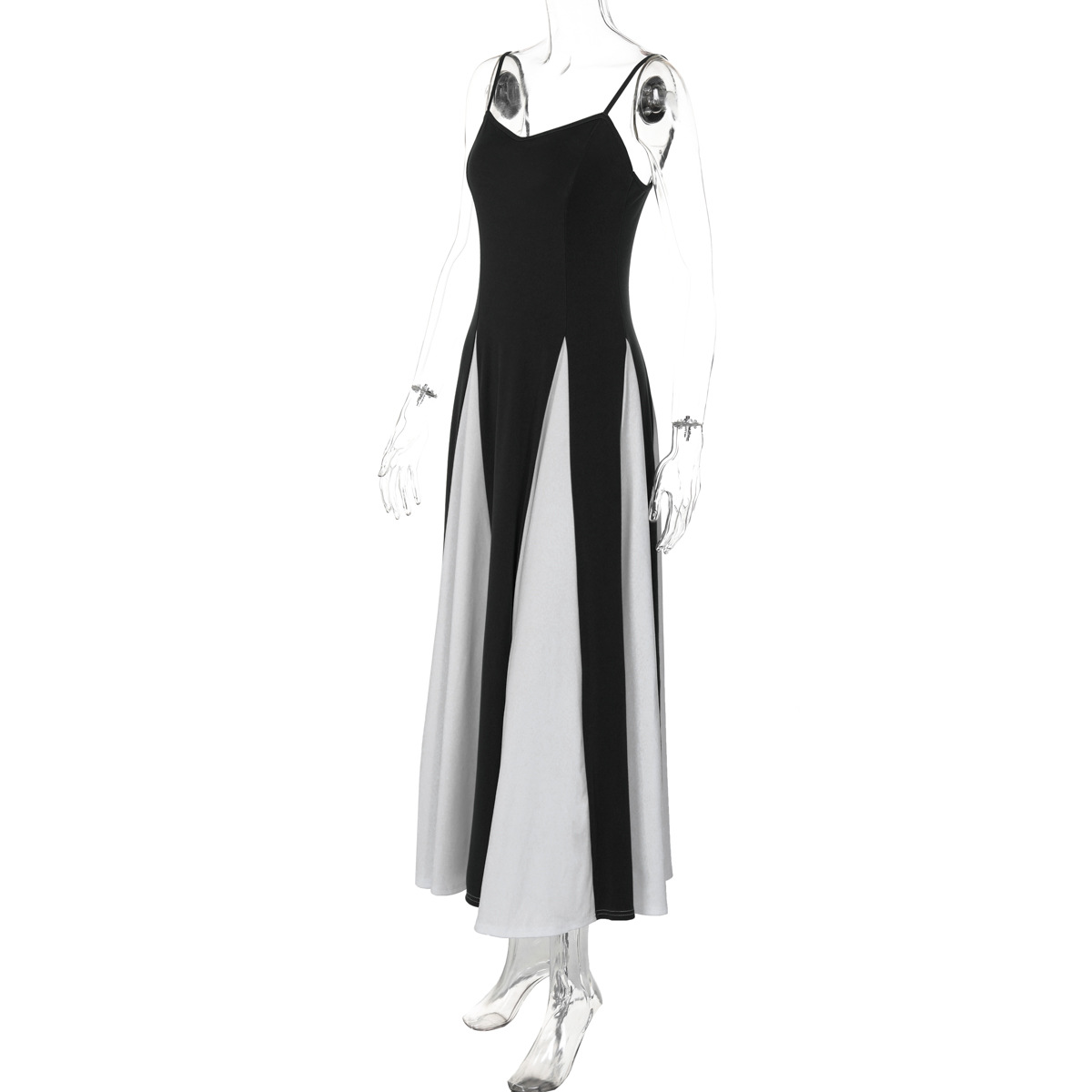 Fashionable Women's Contrast Stitching Suspender Prom Evening Dress_voghion.com