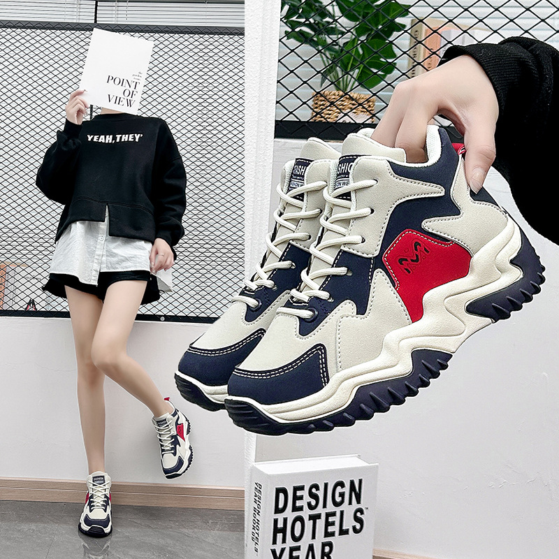 ins Korean version of thick soled daddy shoes 2023 autumn new street shooting student running sports shoes to increase leisure_voghion.com