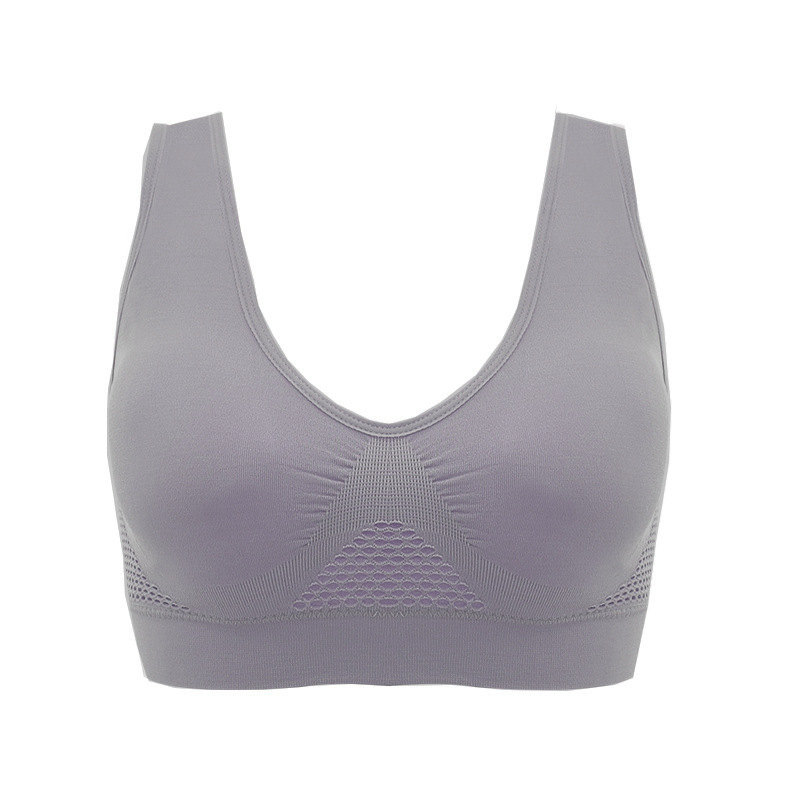 Sujetador deportivo de malla hueca agujero transpirable Sujetador deportivo inalámbrico a prueba de golpes yoga correr más ropa interior de tamaño para las mujeres