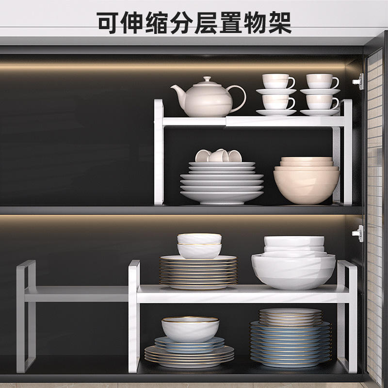 台所の物置棚の伸縮可能な食器棚の階層的な収納棚の家庭用テーブルの調味料は貯蔵棚の多機能を整理します。|undefined