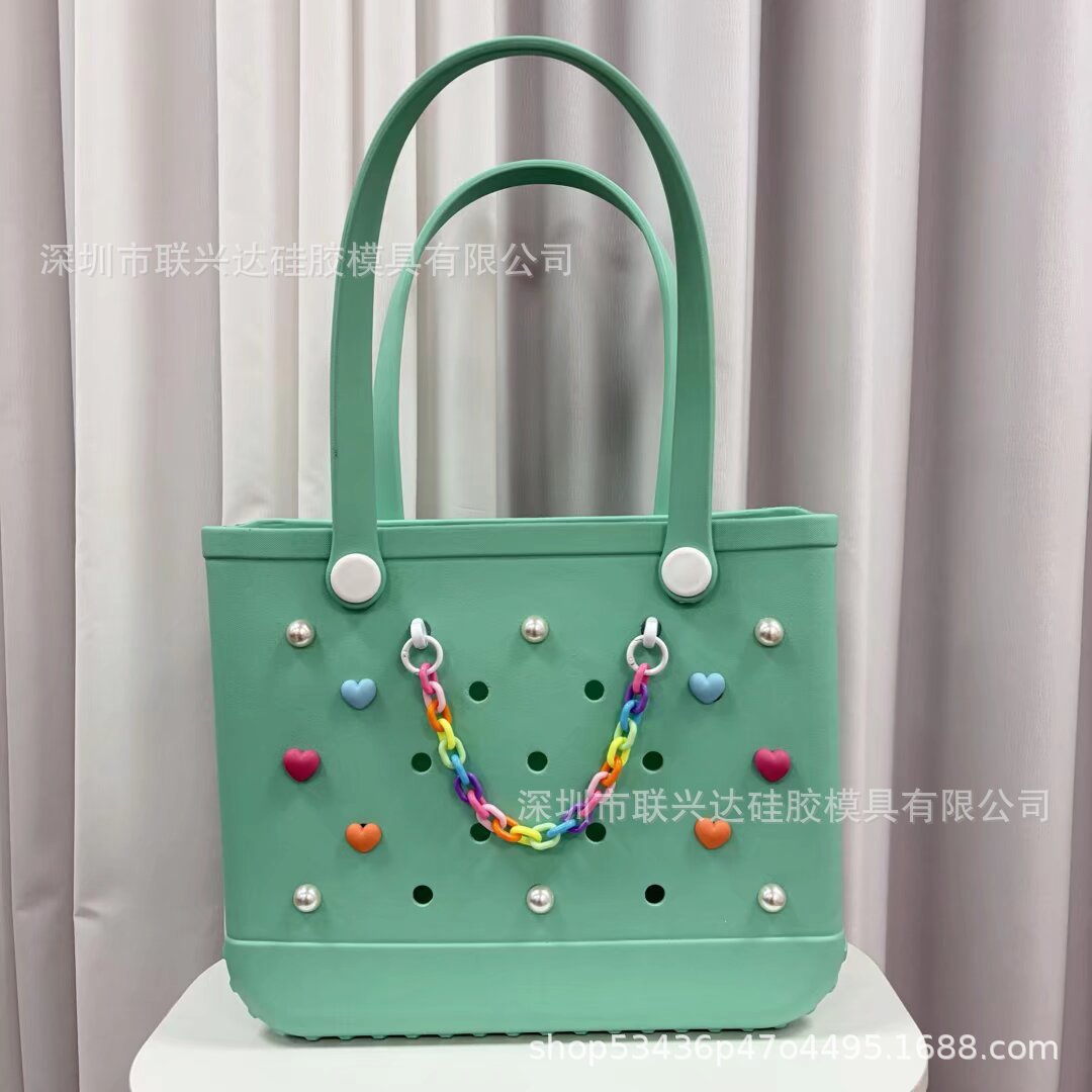 Cross-border nuevo bogg bolso colgante DIY perlas margaritas arco iris hebilla cadena bolsa de playa zapatos accesorios de flores