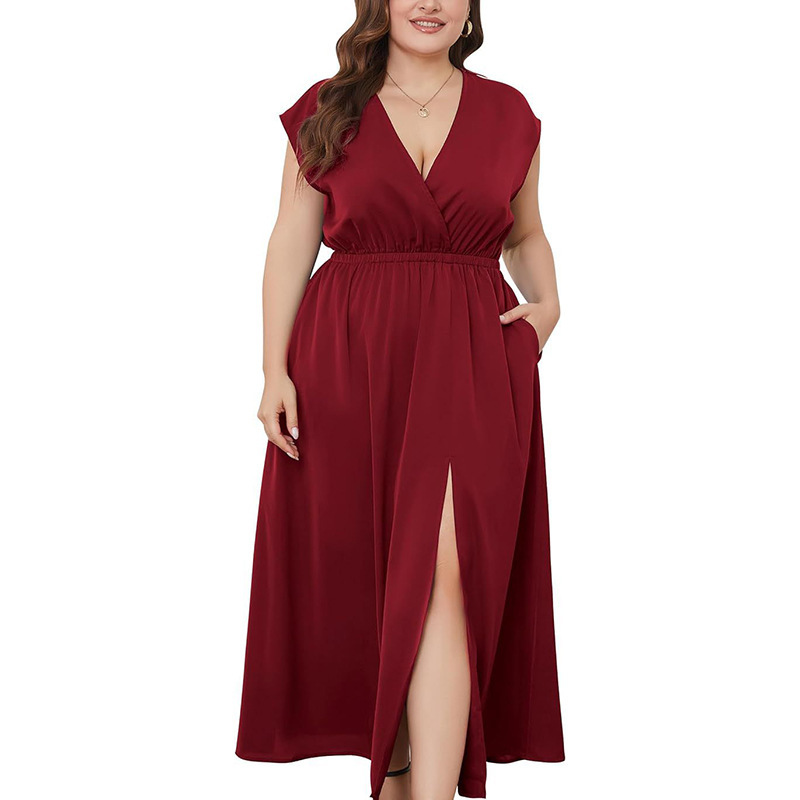 2026 Plus Size Gown Extra Long Dress Wedding Cocktail Party Women's Flowing Dress with Cap Sleeves and High Waist