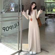 打底德绒V领长裙2025韩版秋冬新款修身显瘦内搭垂感针织连衣裙女