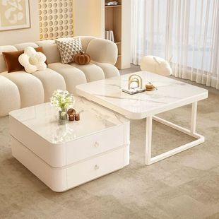 2025 New Cream Style White Slate Coffee Table Combination Light Luxury Small Apartment Living Room Home Simple Modern Table