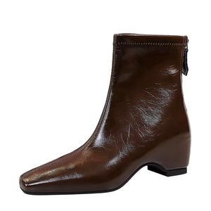 2323-2 Retro British style square toe fashion versatile short boots for women, with a zipper at the back and a single bo