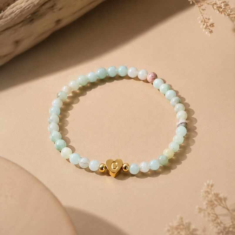 English A-Z Initial Letter Stainless Steel Heart Luxury Splicing Pearl Bracelet for Women Ins High-End Style Cross-Border