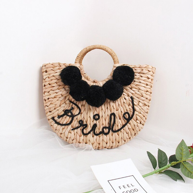 Etsy Personalized Letter Name Woven Bag Bride Beach Cute Fur Ball Handbag Seaside Beach Women's Bag Etsy Personalized Letter Name Woven Bag Bride Beach Cute Fur Ball Handbag Seaside Beach Women's Bag
