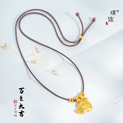 Puzuo Gold Shop の同じスタイルの古代サンドゴールドフライドビーズ象ダイヤモンドプレートペンダントネックレス中国風セーターチェーンガールフレンド用